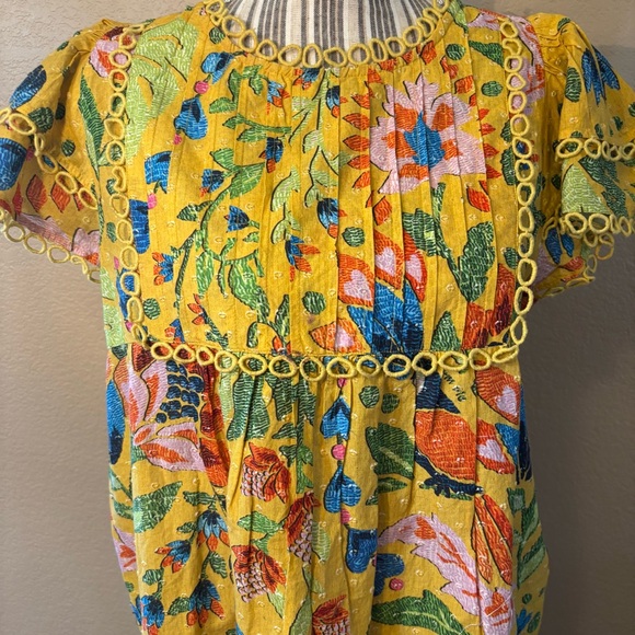 SALE! New FARM Rio Top XS Gold Yellow Floral Embroid Blouse 100% Cotton Peasant - Picture 3 of 15